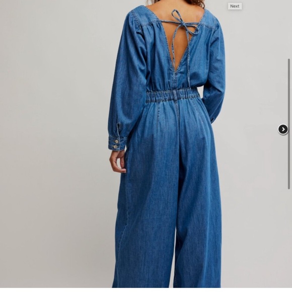 Free People Clara Long Sleeve Denim Jumpsuit Size XS Wide Leg - Picture 4 of 10